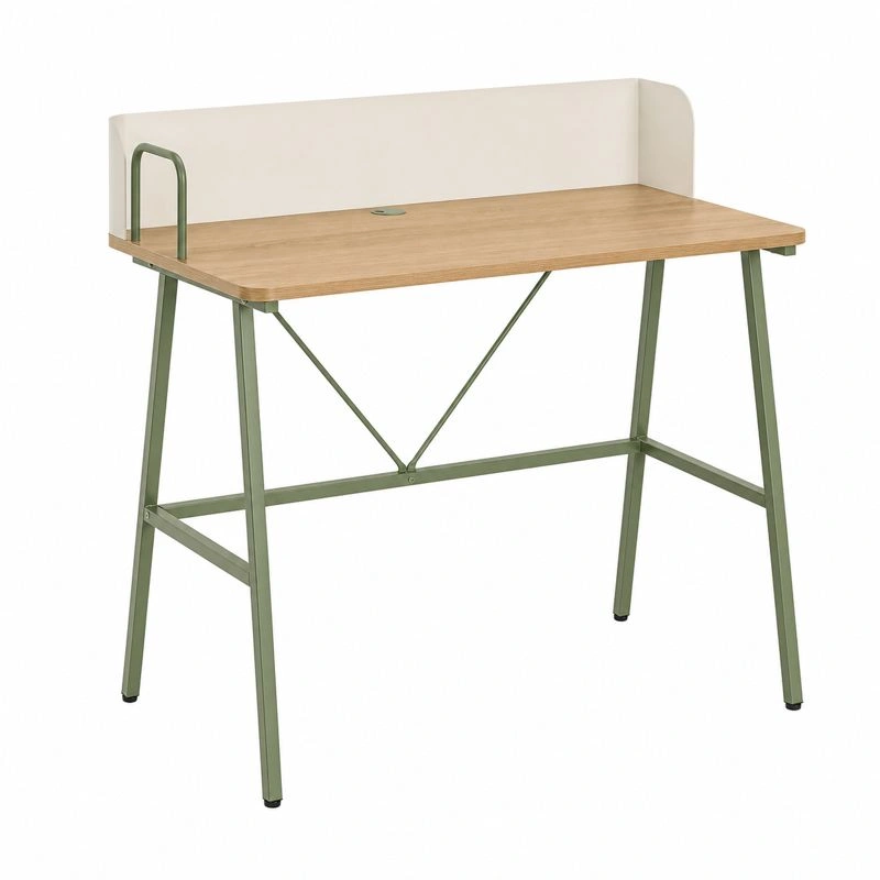 Escritorio moderno con panel trasero curvado y estructura metálica 100x52 cm Verde oliva-cartlirae