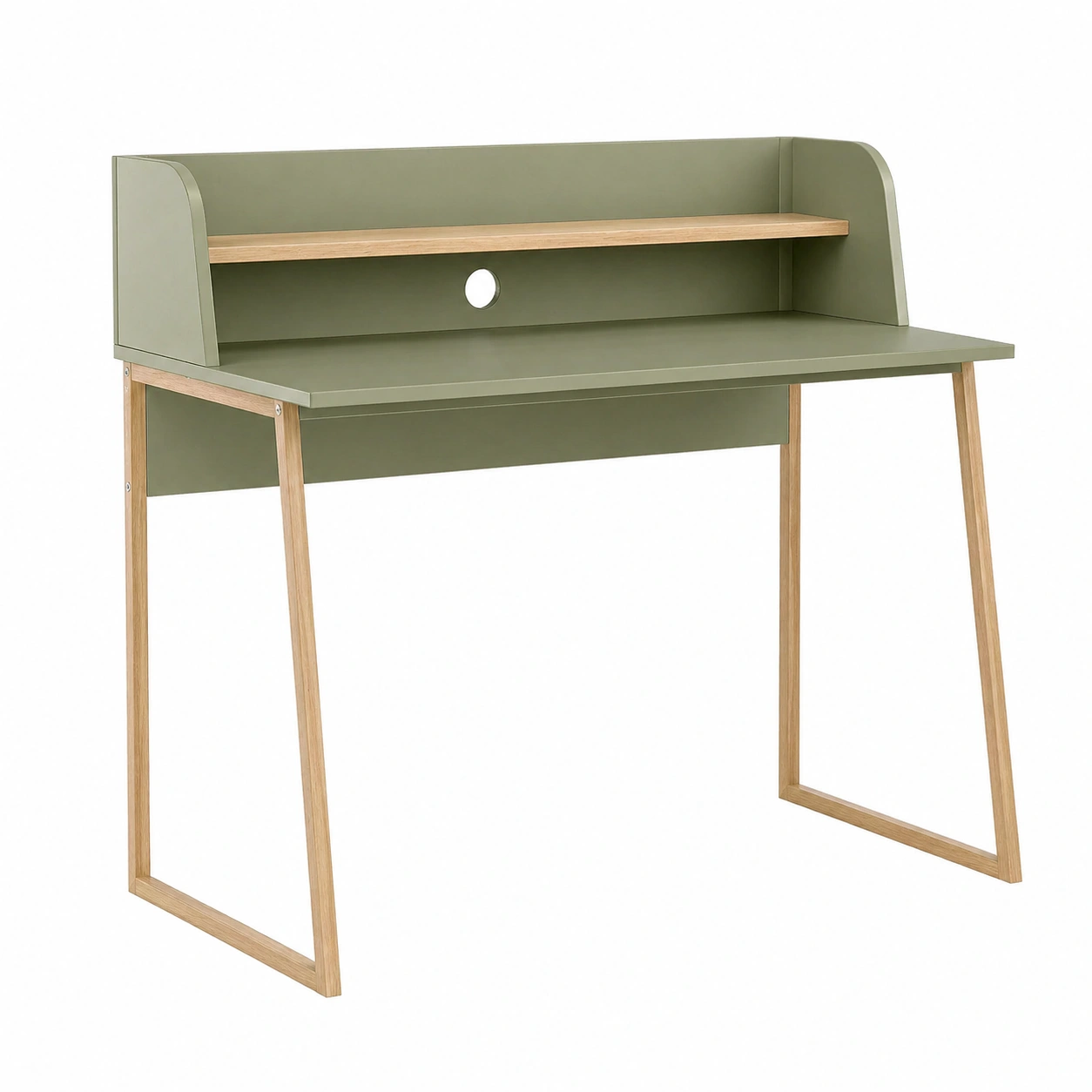 Escritorio moderno con estante superior y estructura abierta efecto madera natural-cartlirae