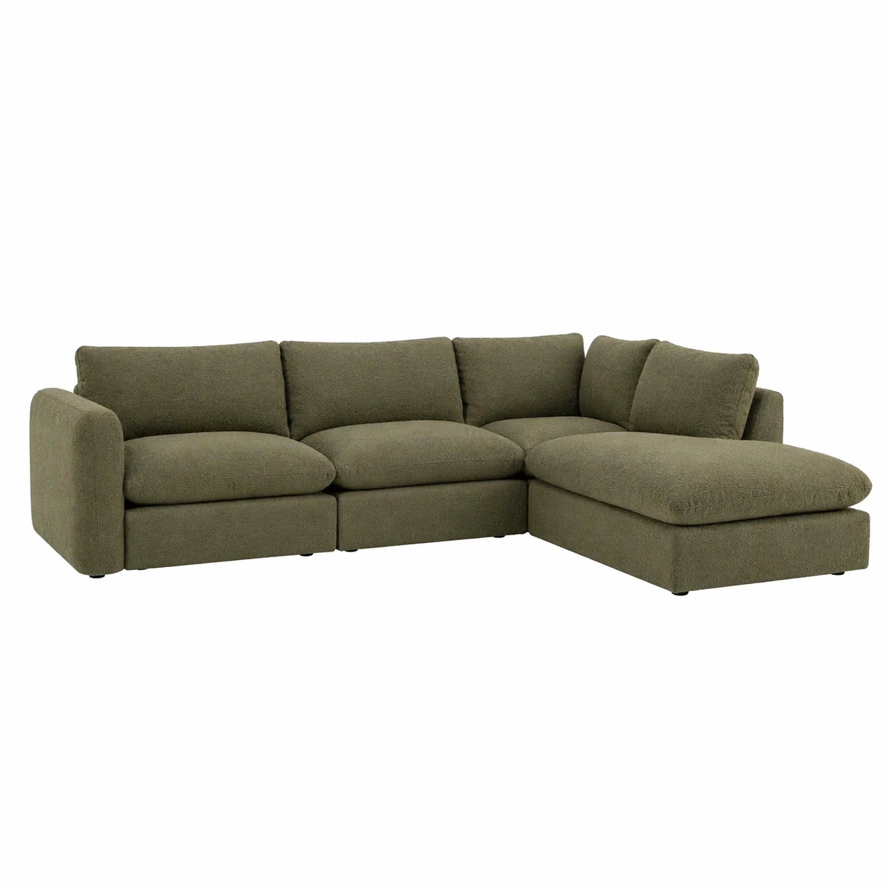 Sofá modular de 4 piezas con chaise longue izquierda y otomana tapizado en tela verde oliva-nexaglory