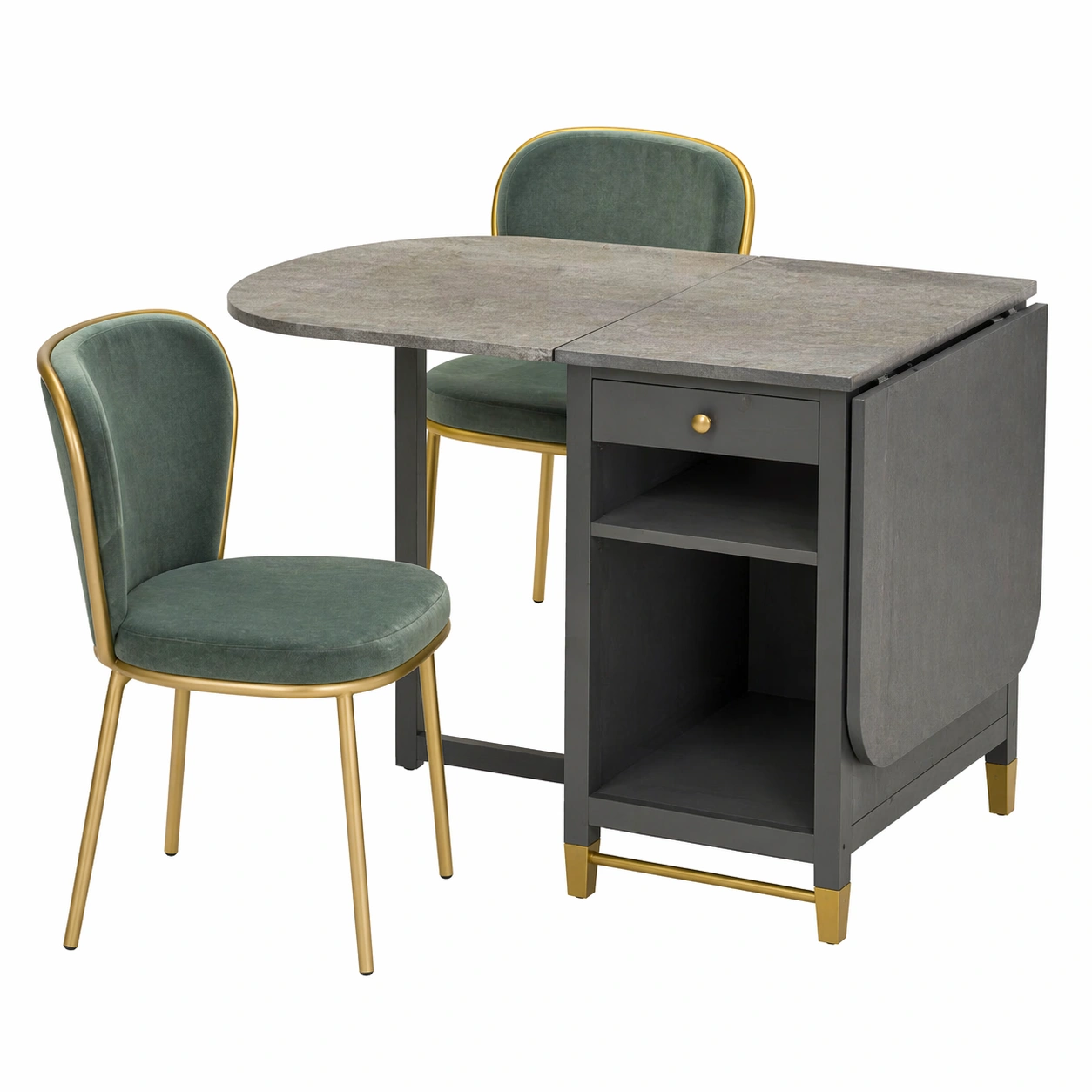 Mesa plegable con 2 sillas tapizadas estilo moderno gris-nexaglory