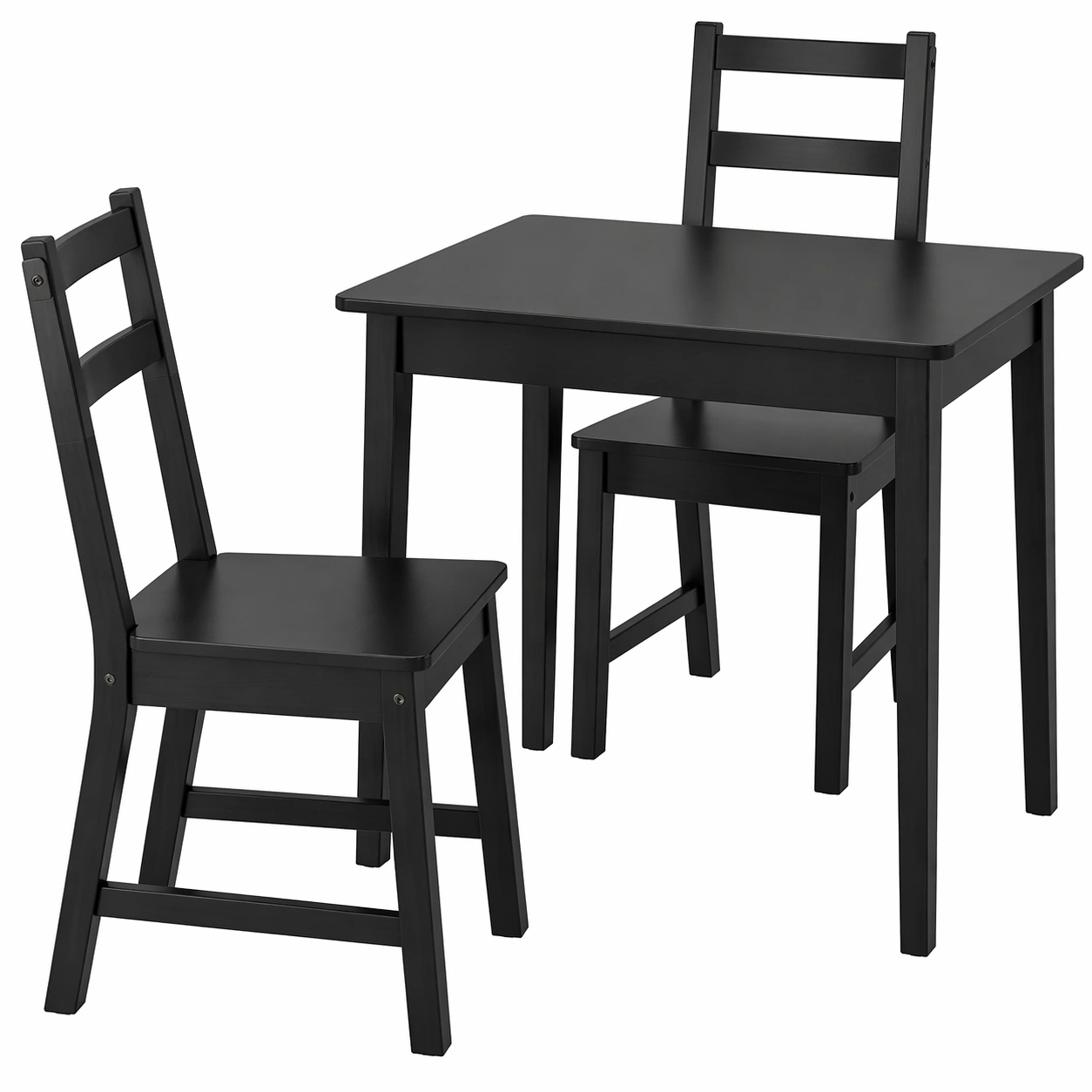 Conjunto de comedor compacto mesa rectangular con 2 sillas en negro mate, dise?o minimalista 80x60 cm-nexaglory