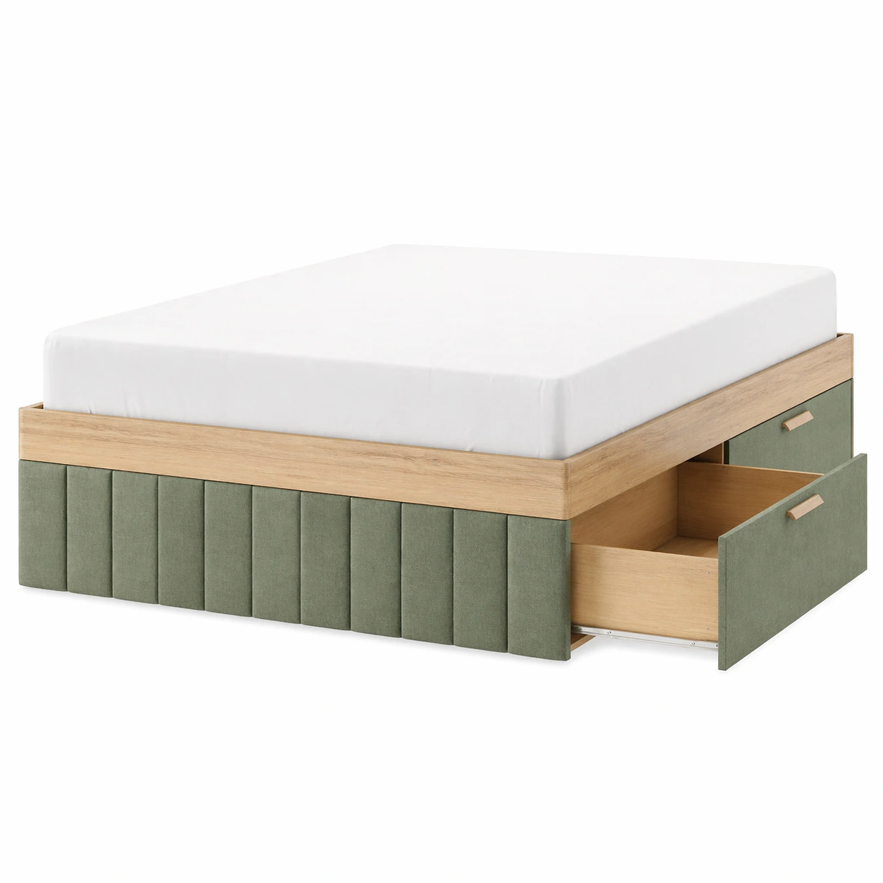Cama con cajones integrados y base tapizada – Verde 140x200 cm-nexaglory