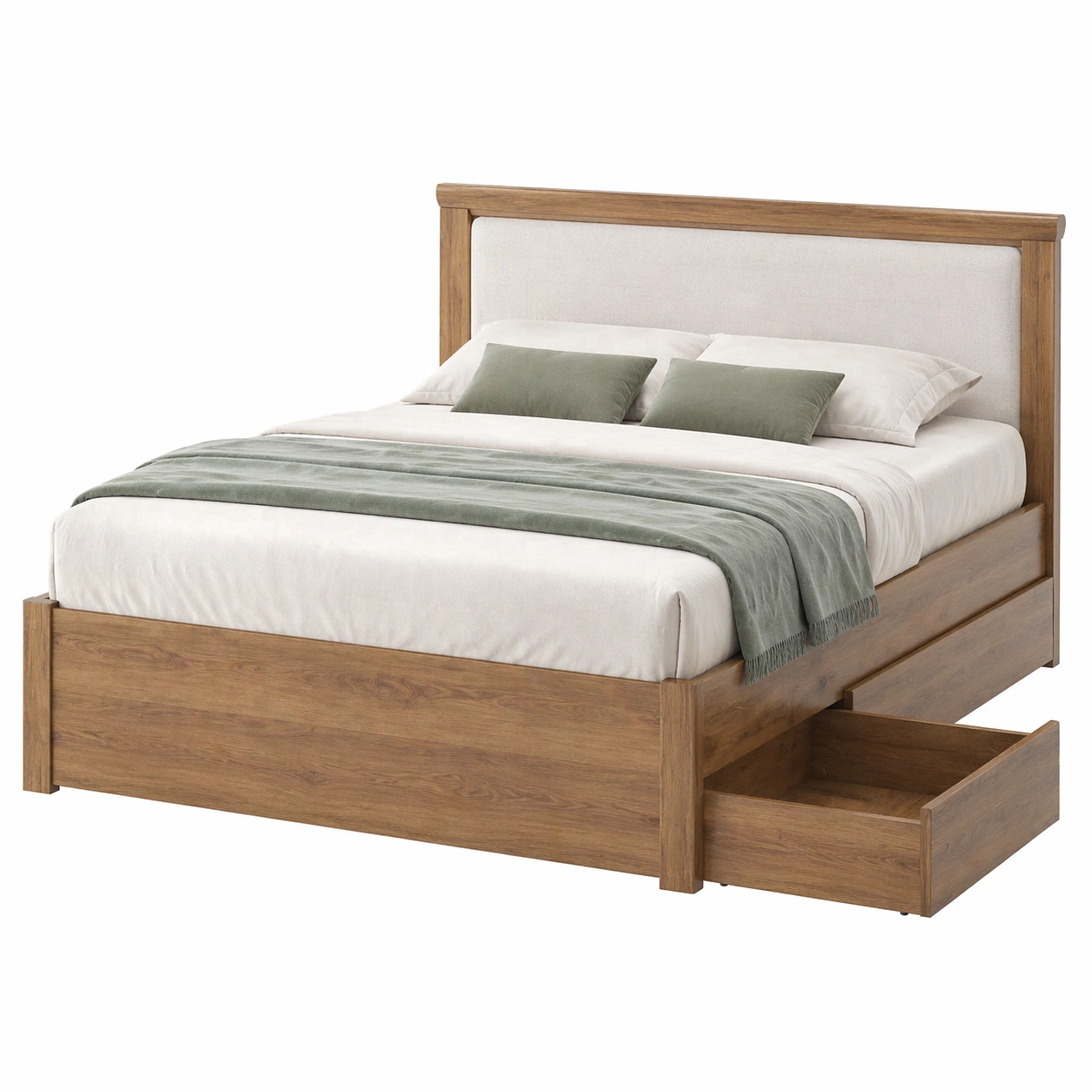 Cama doble con estructura de madera y 4 cajones de almacenamiento 160x200 cm-nexaglory