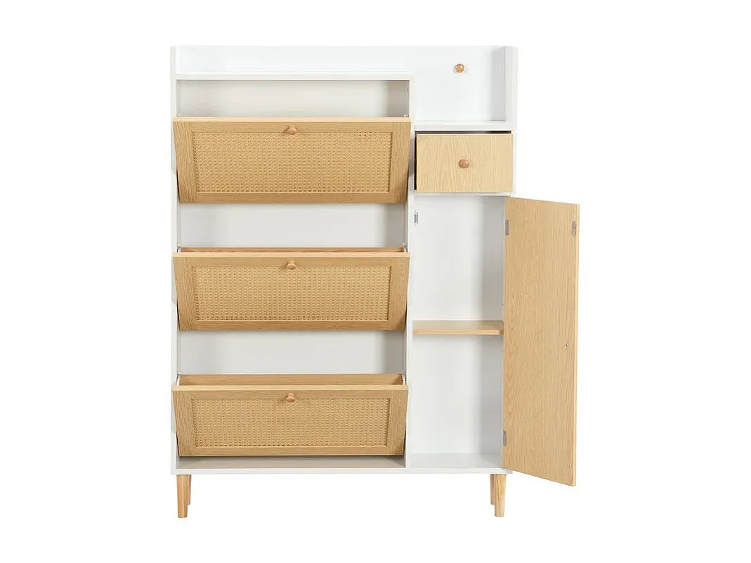 Holz-Rattan-Schuhschrank mit verstellbarem Regal