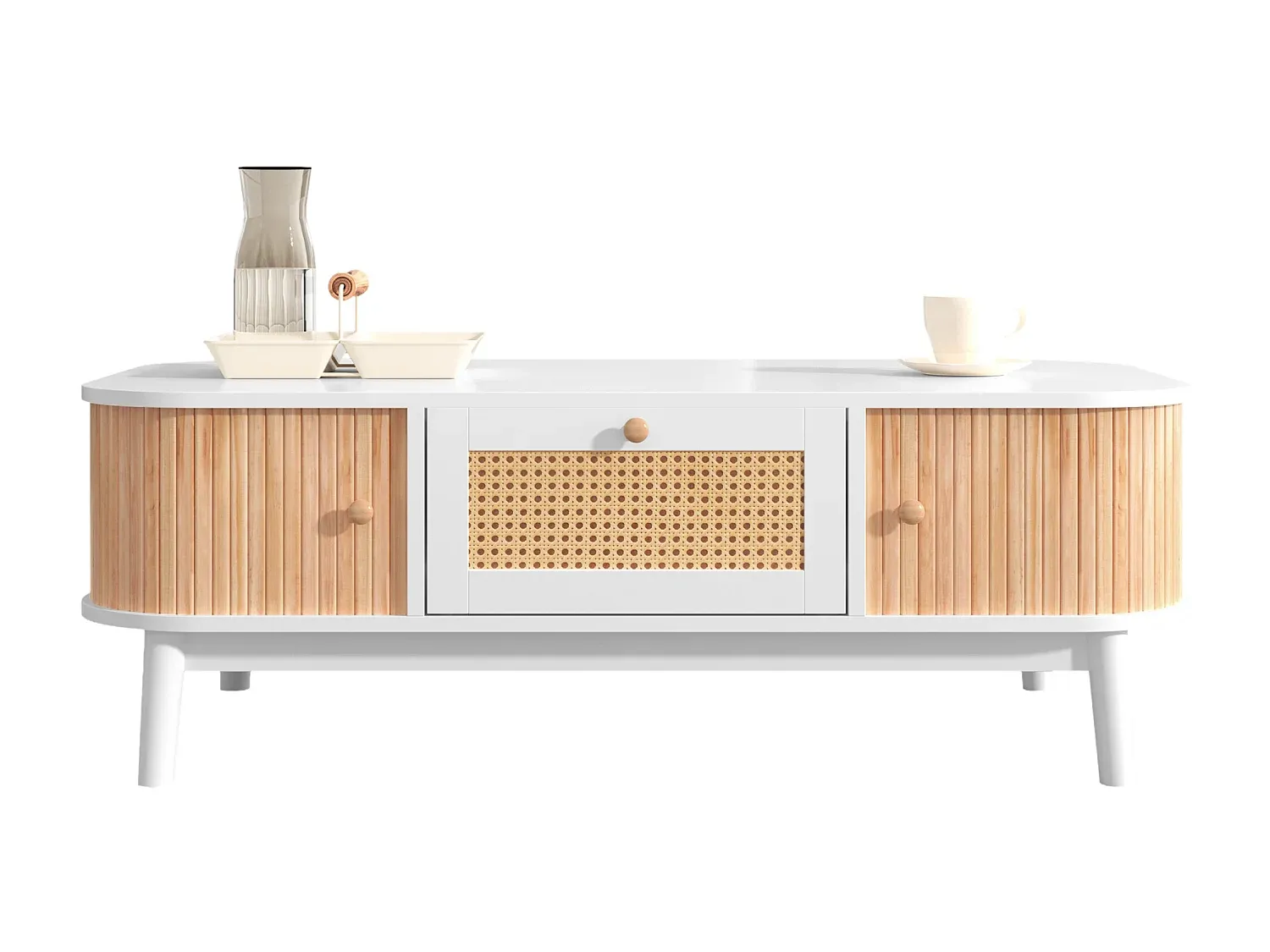 Holz-Couchtisch mit Stauraum und Schiebetüren, Landhausstil, Natur