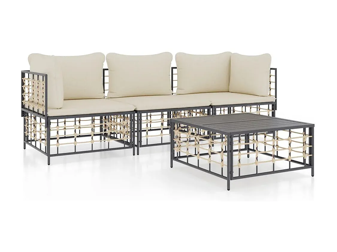 Moderne Garten-Lounge-Gruppe mit Kissen aus Poly Rattan