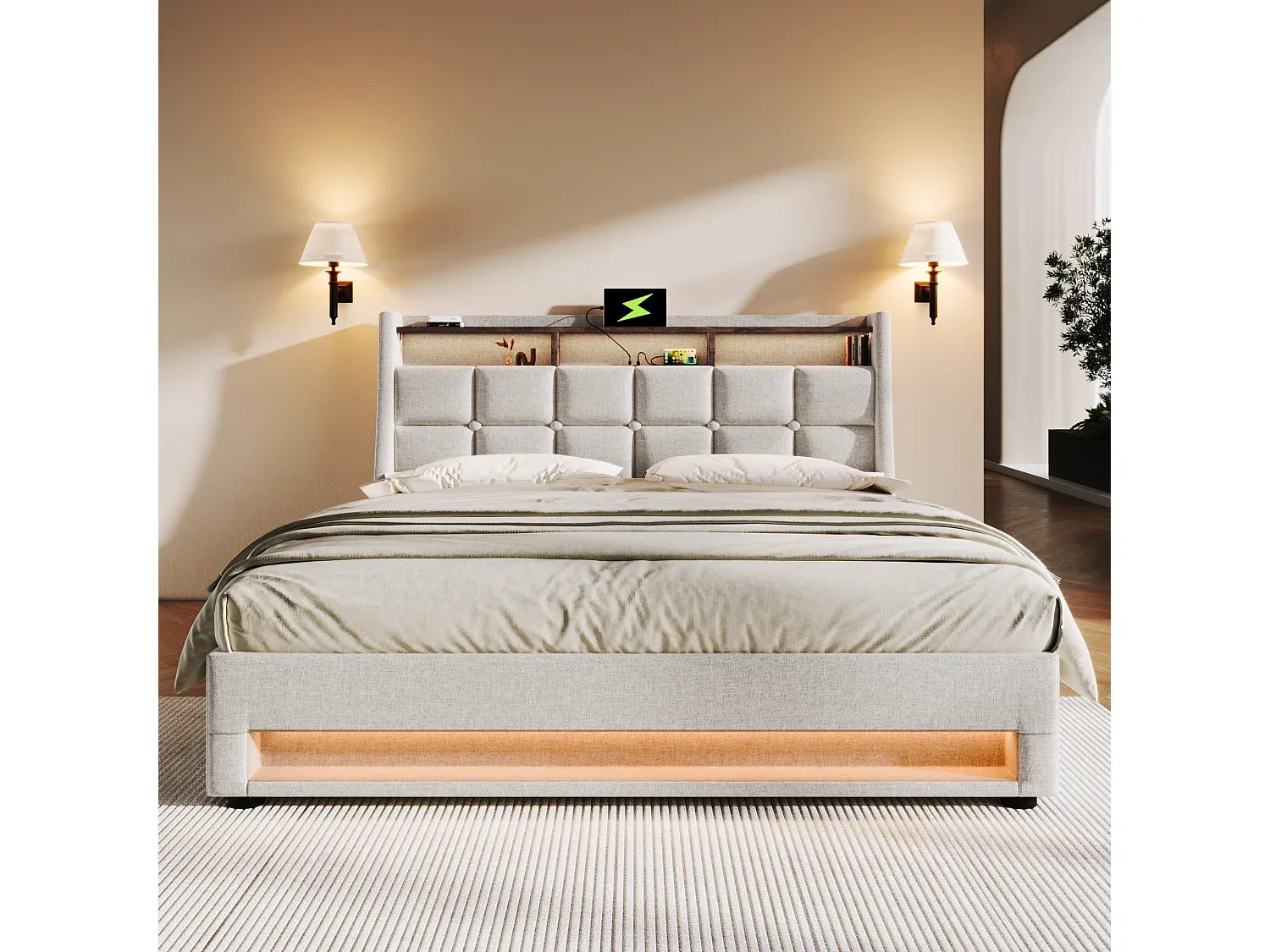 Stauraumbett 180x200 cm mit USB und LED