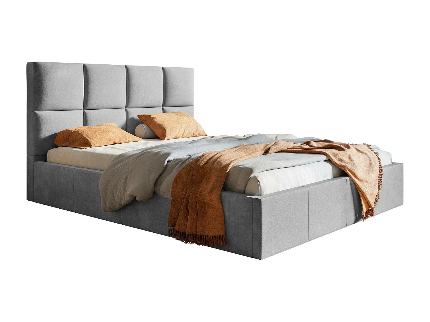Polsterbett 180 x 200 mit Bettkasten, Samtstoff Hellgrau