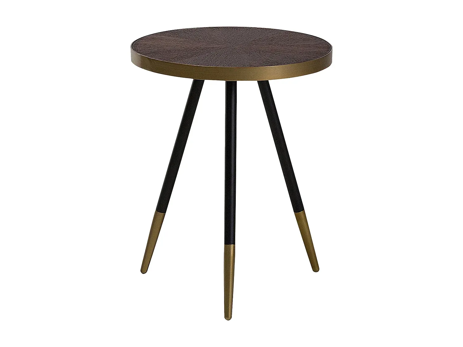 Runder Beistelltisch mit dunklem Holz und Goldakzenten