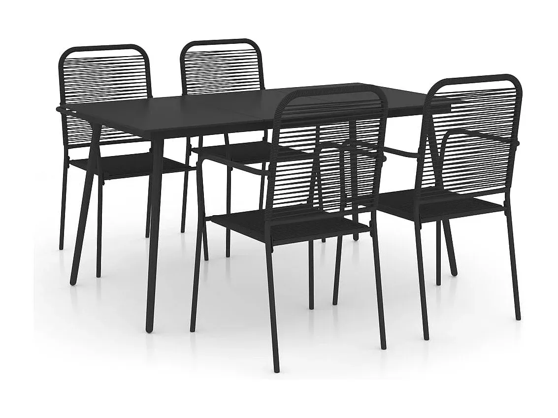 Essgruppe für Garten mit Baumwollseil und Stahl in Schwarz