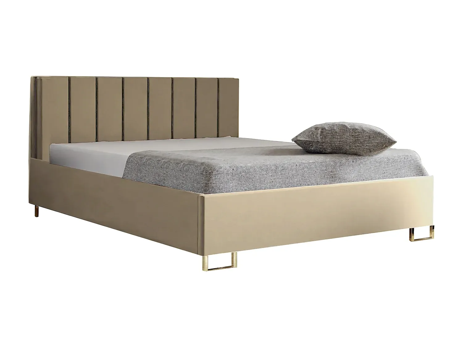 Gepolstertes Bett 180x200 cm mit Bettkasten und Kopfteil, Beige