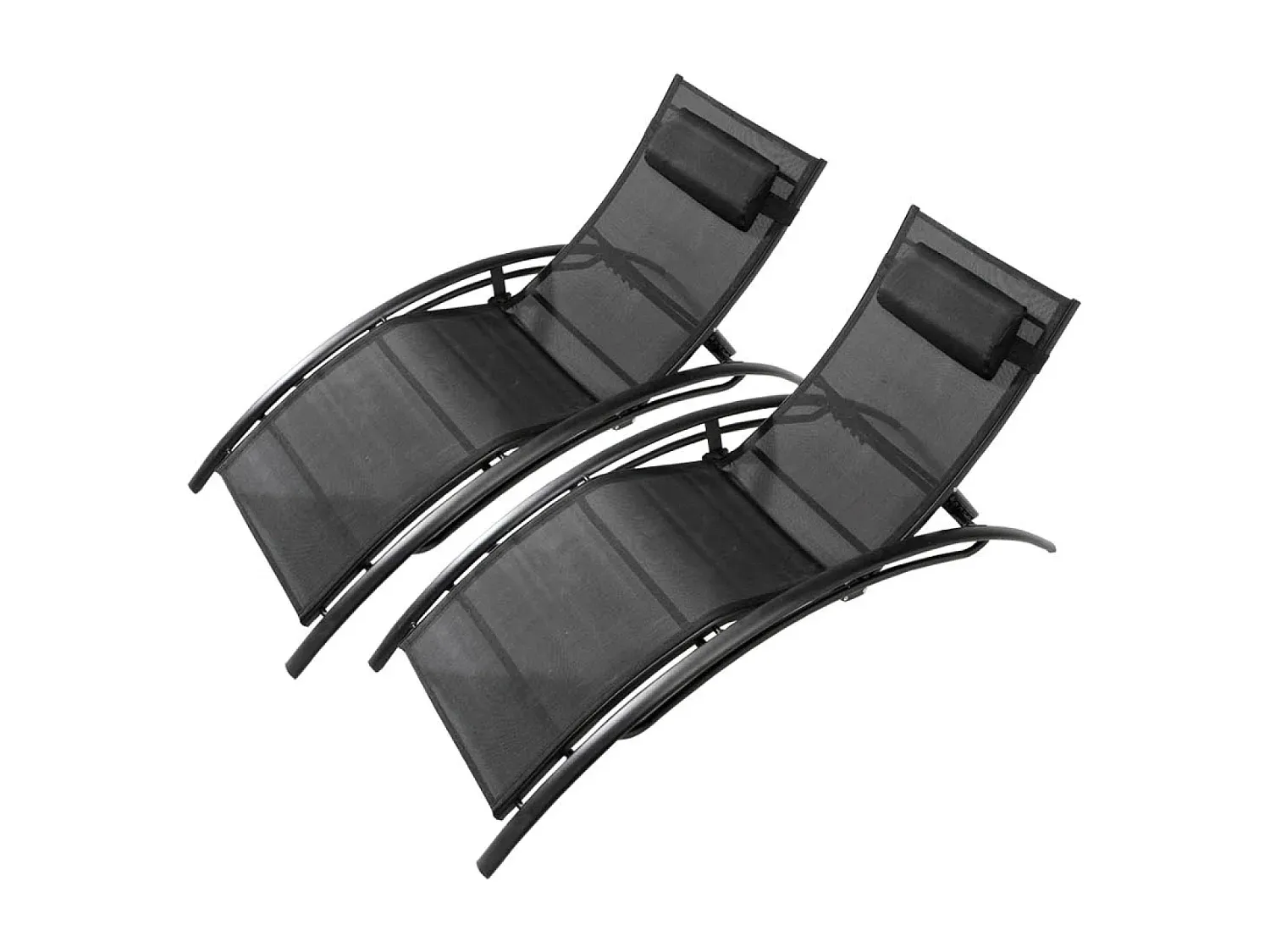 Zwei verstellbare Liegestühle mit Stahlbeinen, Schwarz