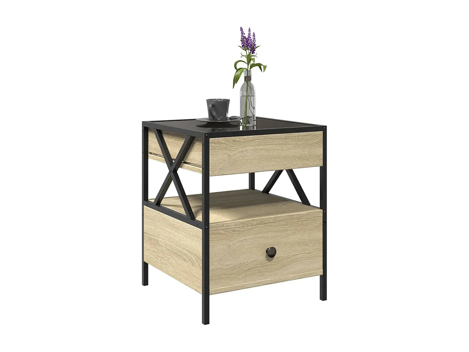 Moderner Couchtisch mit LED-Effekt, Eiche Sonoma, 40x40x51 cm