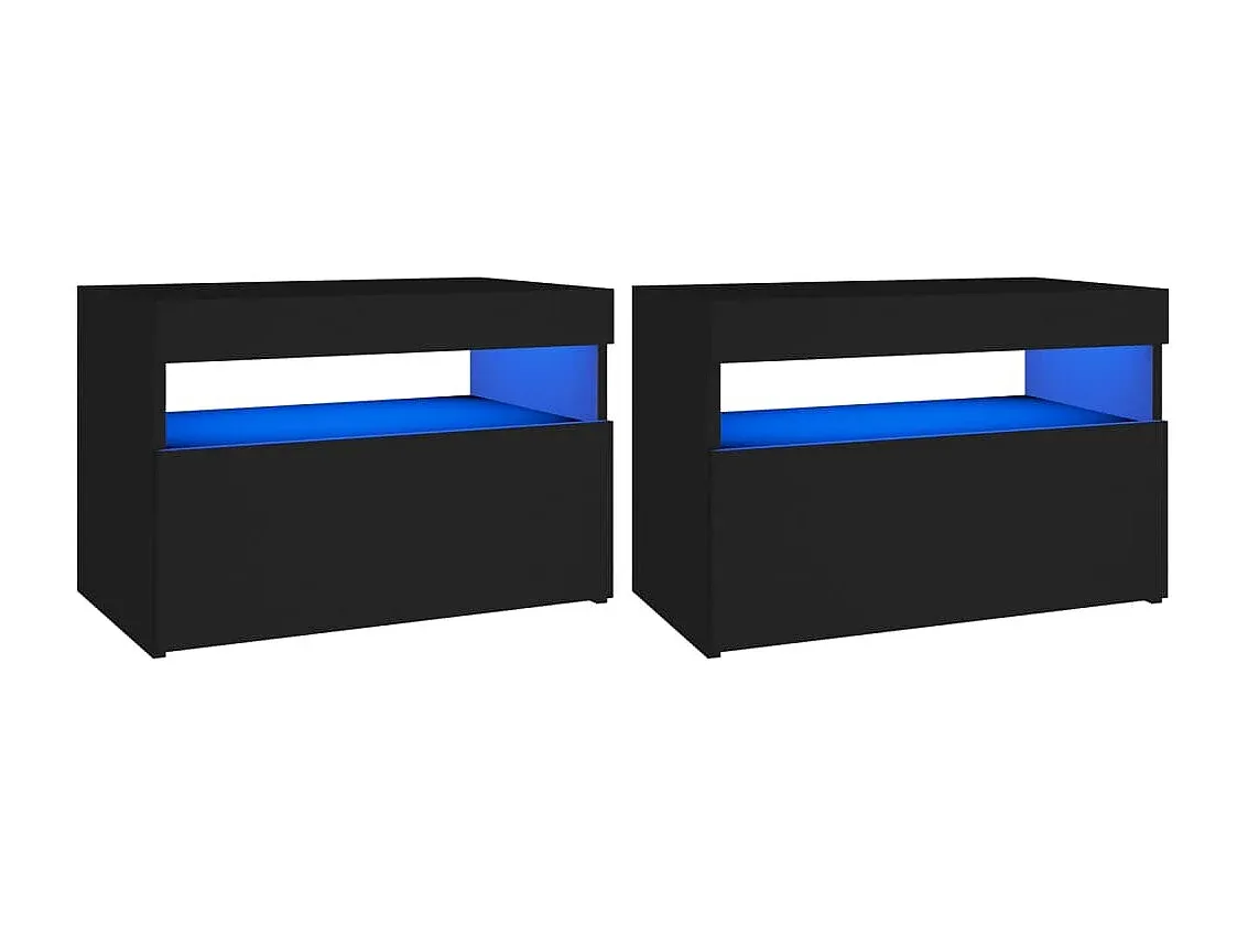 Nachttisch mit LED-Leuchten, 2er Set, Schwarz, 60x35x40 cm, Holzwerkstoff