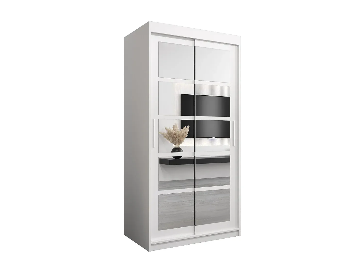 Moderner Schwebetürenschrank in Weiß, 2-türig, 200x100x62 cm