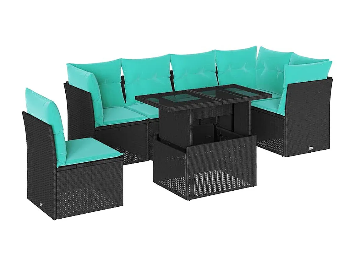 Moderne Gartensofagarnitur mit Kissen aus Poly Rattan, Schwarz