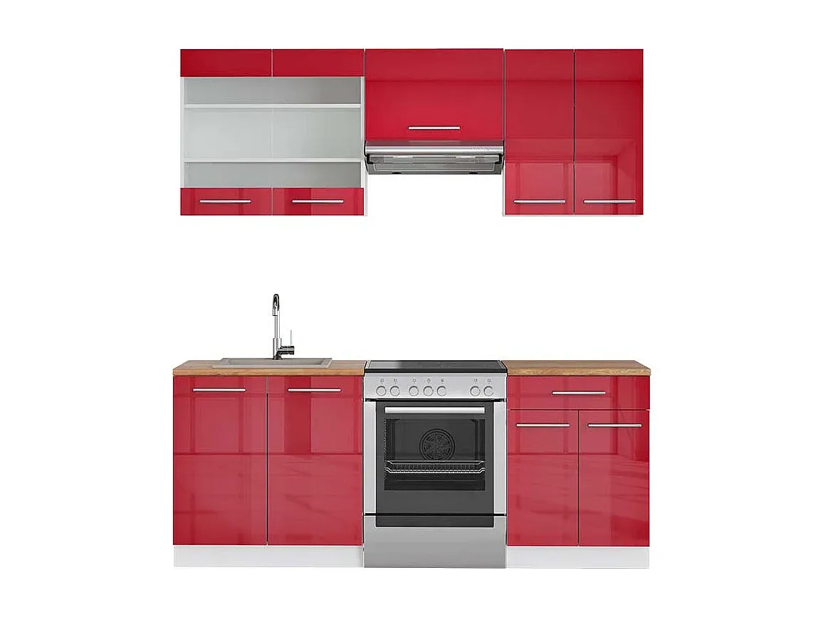 Moderne Küchenzeile in Anthrazit Hochglanz und Weiß 200x60x81.6