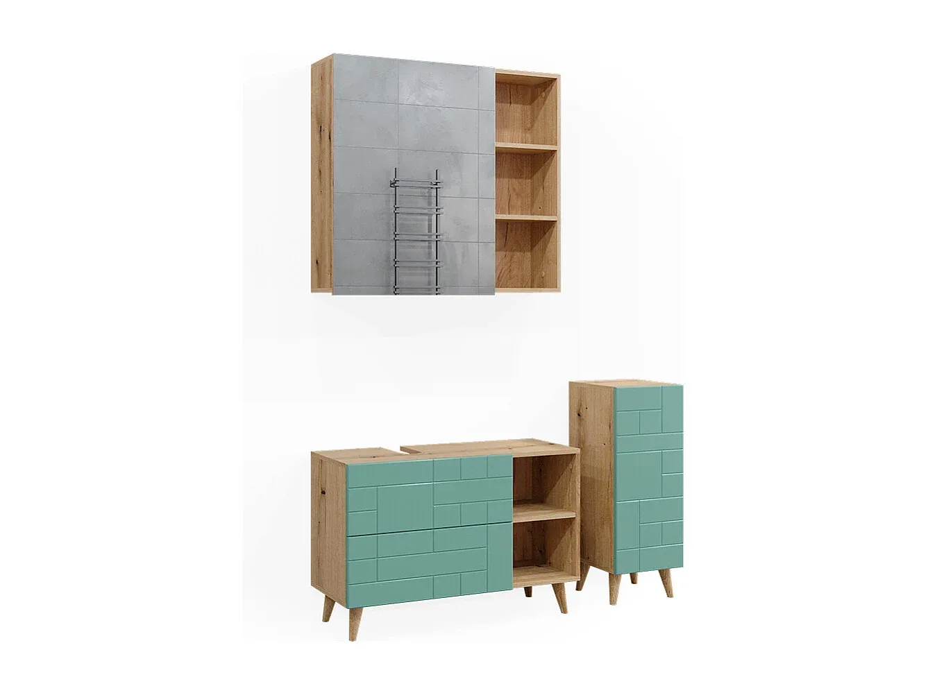 Mintgrünes Badmöbel-Set mit Stauraum