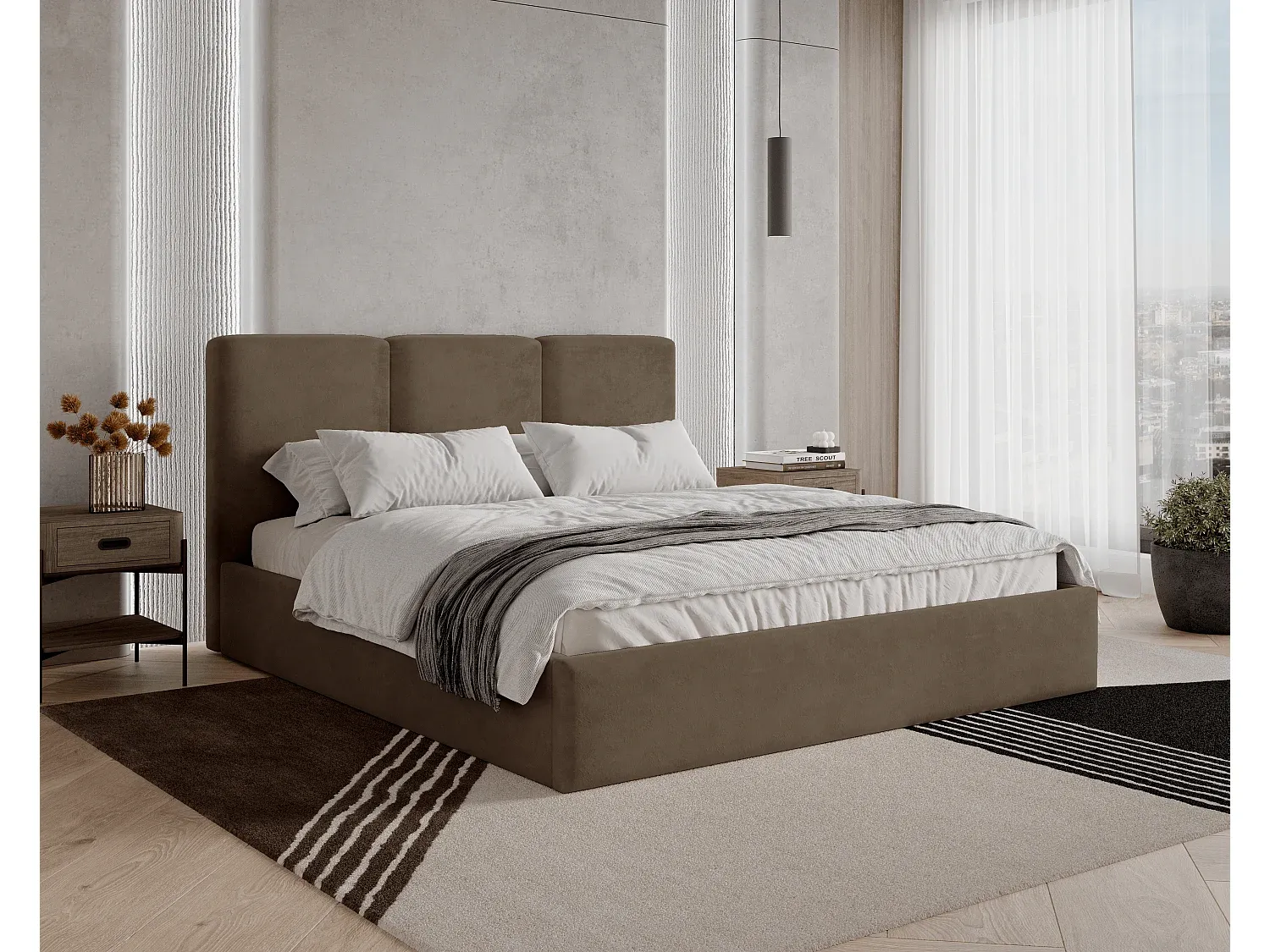 Polsterbett mit Stauraum 200x200 – Minimalistisches Design in Beige