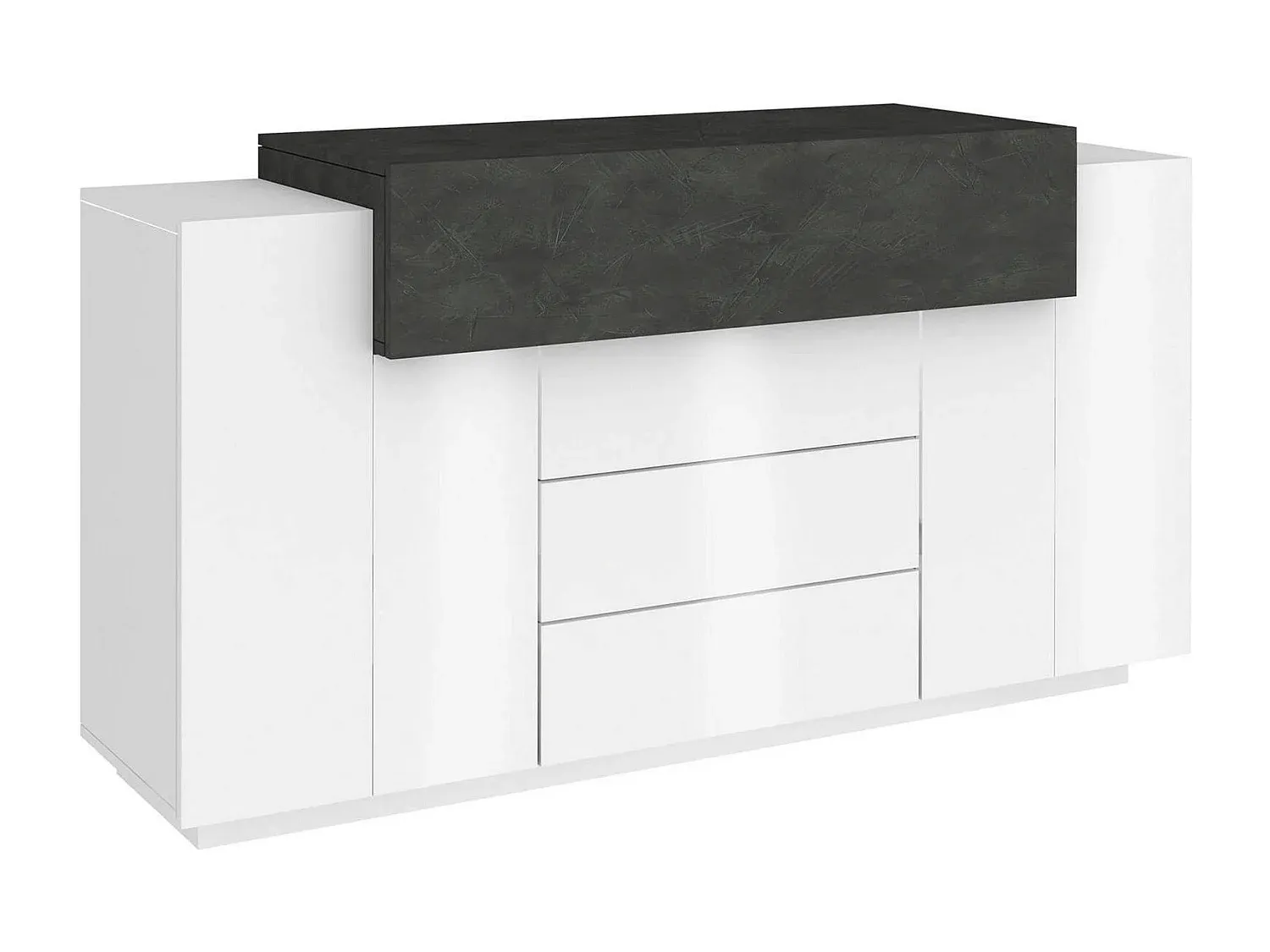 Sideboard mit 3 Türen und 3 Schubladen, Hochglanz Weiß