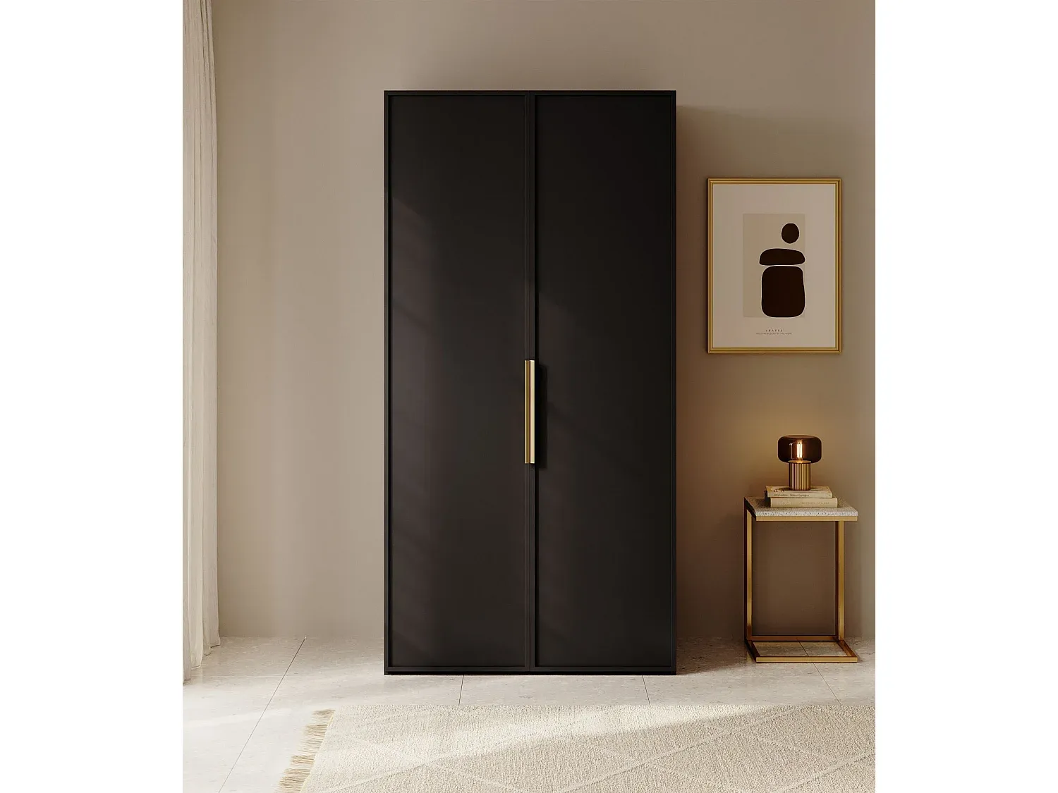 Moderner Kleiderschrank mit Kleiderstange, 100 cm, schwarz