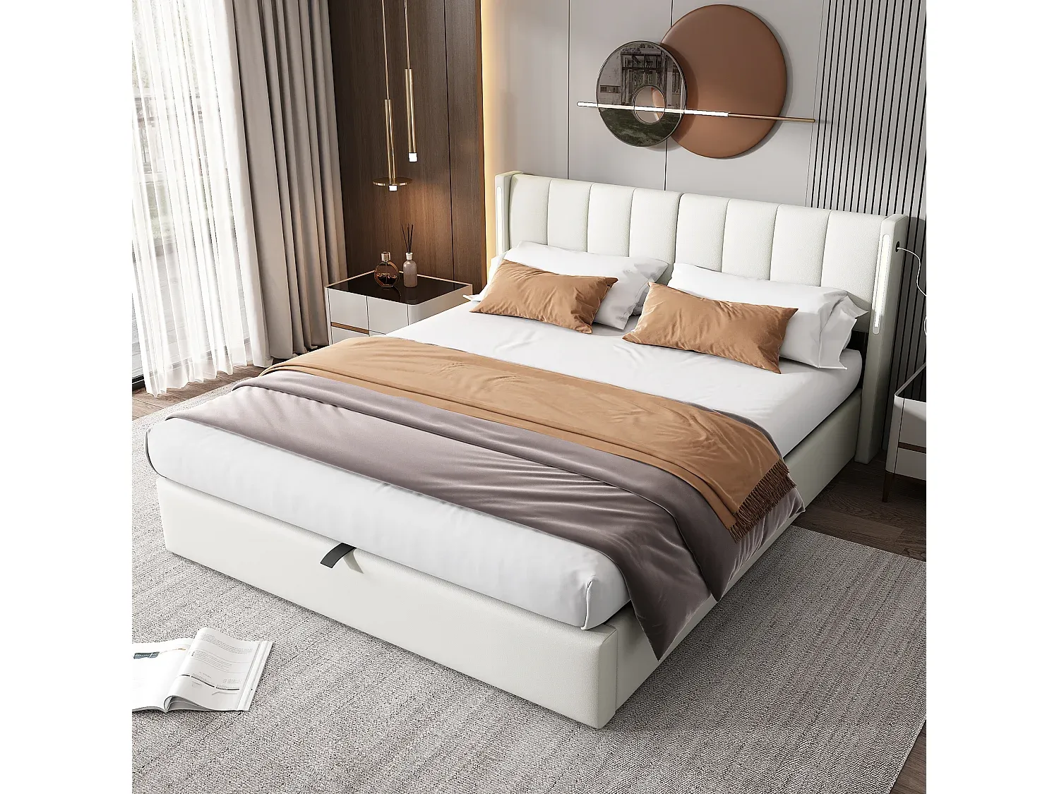 Polsterbett mit Stauraum und LED-Beleuchtung