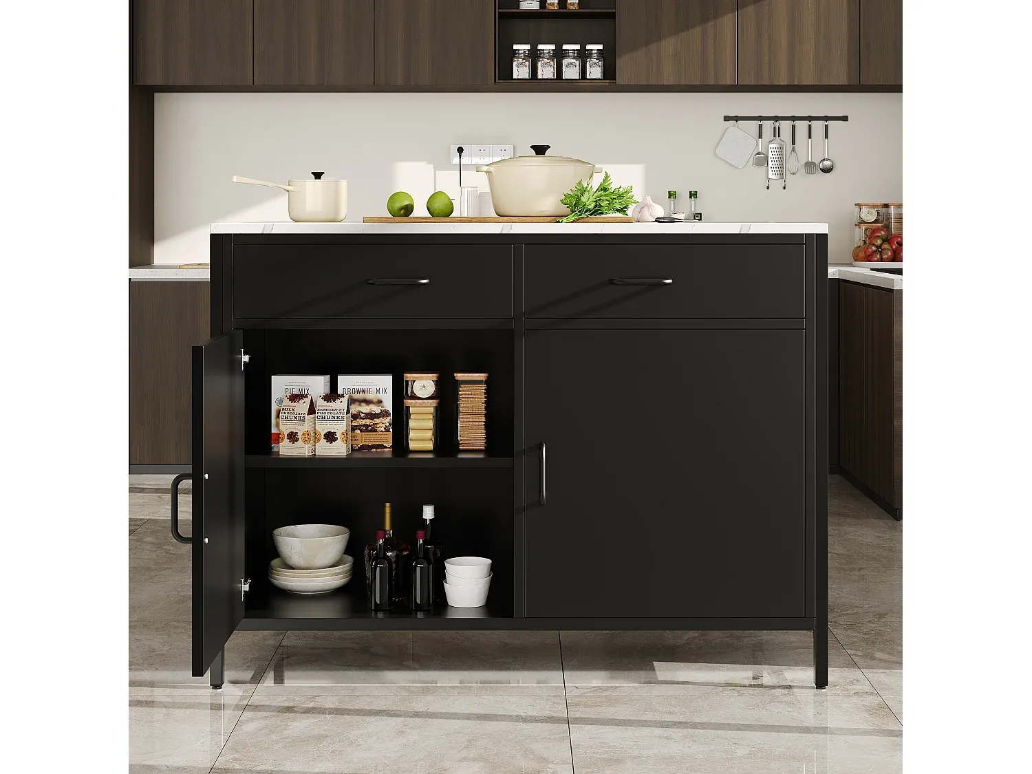 Moderne Kücheninsel mit Stauraum, Marmor-Optik