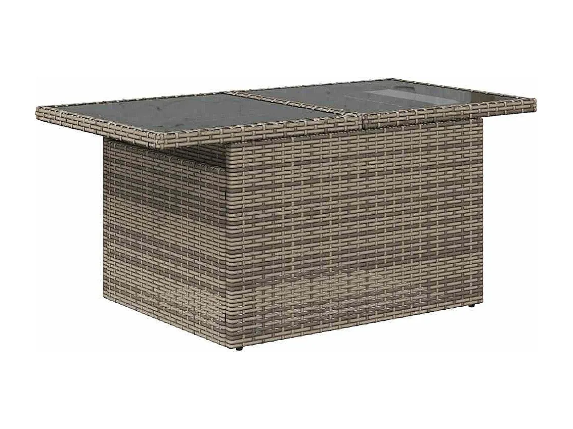 Moderner Gartentisch mit Glasoberfläche aus Polyrattan, 100x55x73 cm