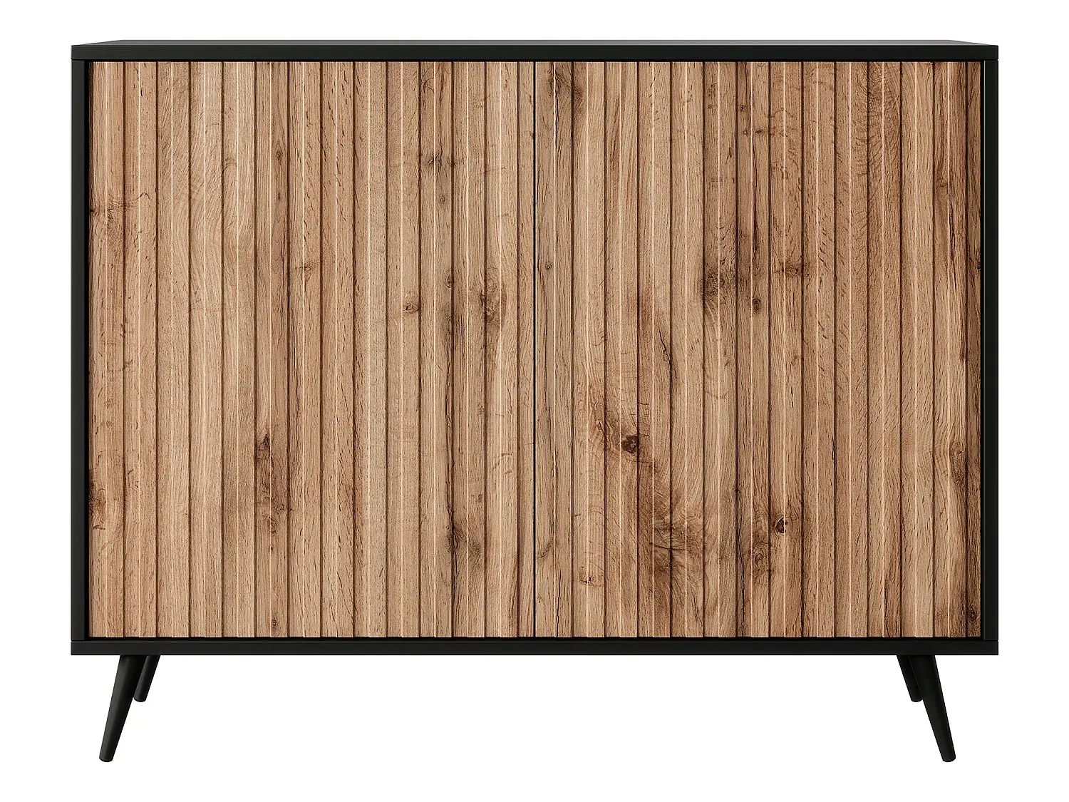 Sideboard mit Lamellenfronten - 104 cm - Schwarz und Eiche