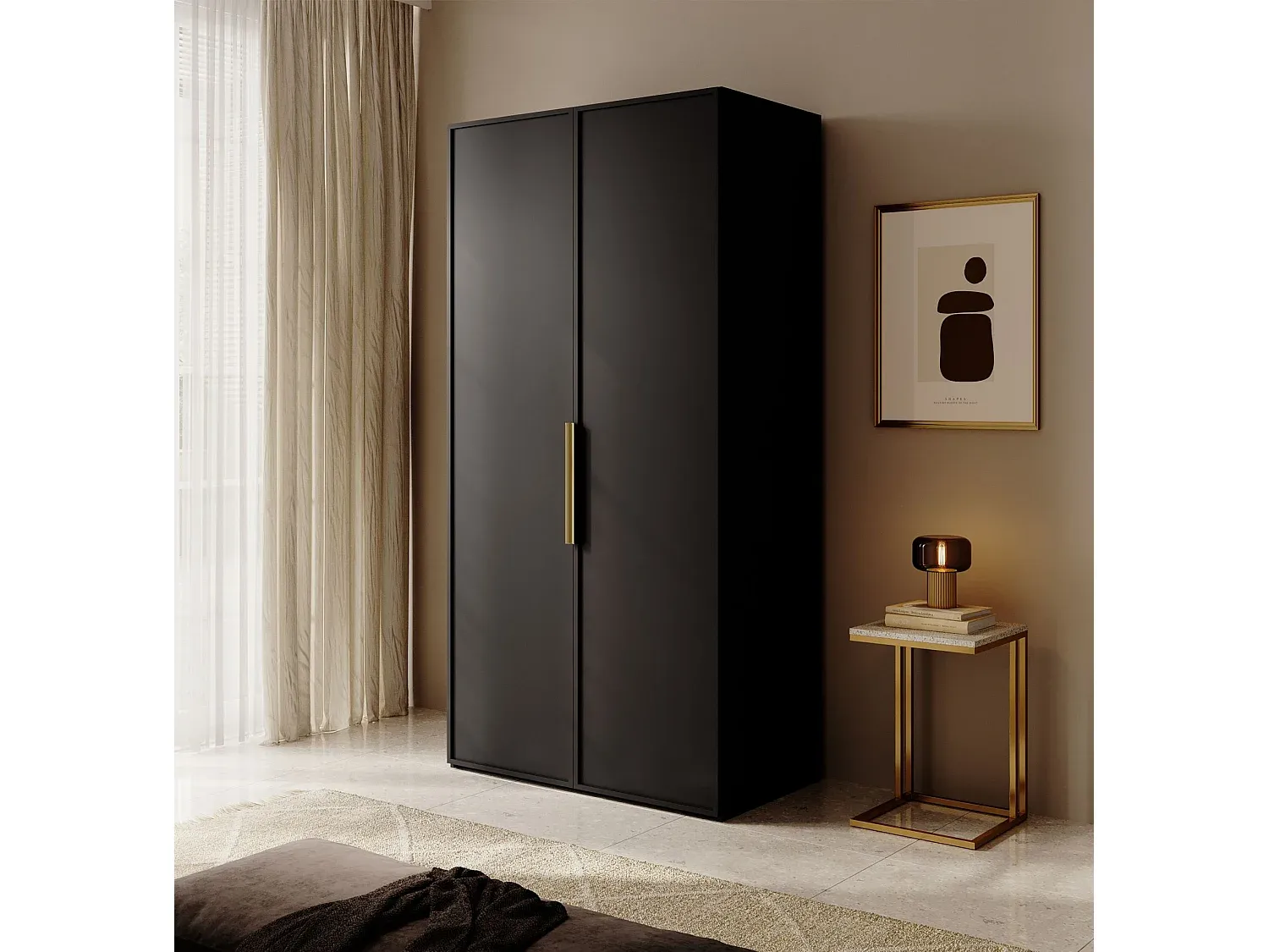 Moderner Kleiderschrank mit Kleiderstange, 100 cm, schwarz