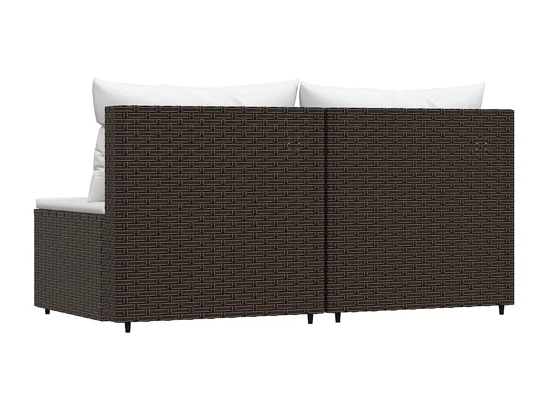 Zweiteiliges Garten-Loungesofa-Set mit Kissen, Braun, Polyrattan