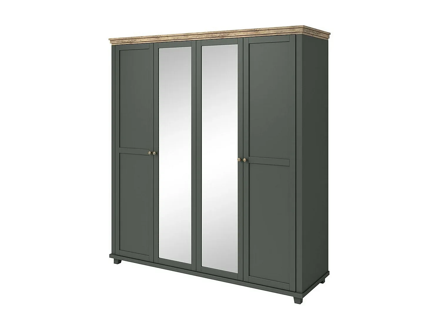 Großer Kleiderschrank mit 4 Türen in Khakigrün und Eiche