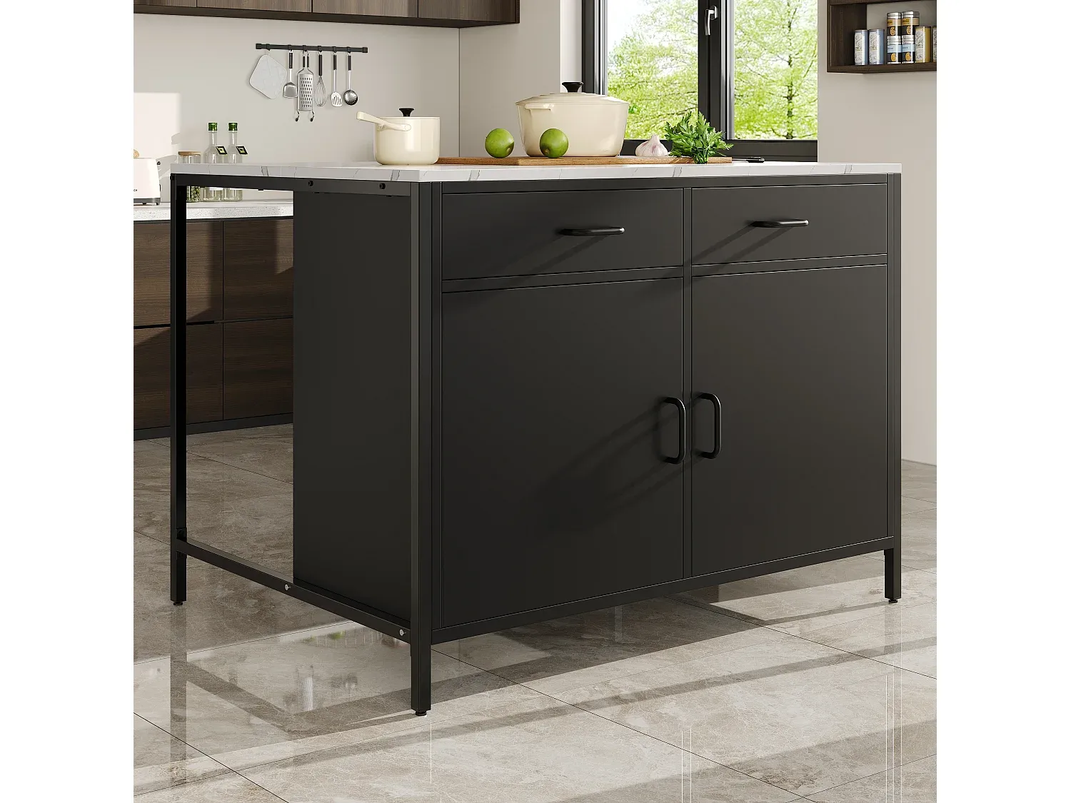 Moderne Kücheninsel mit Stauraum, Marmor-Optik