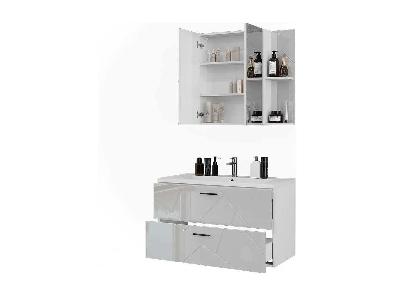 Badezimmermöbel-Set in Hochglanz Weiß