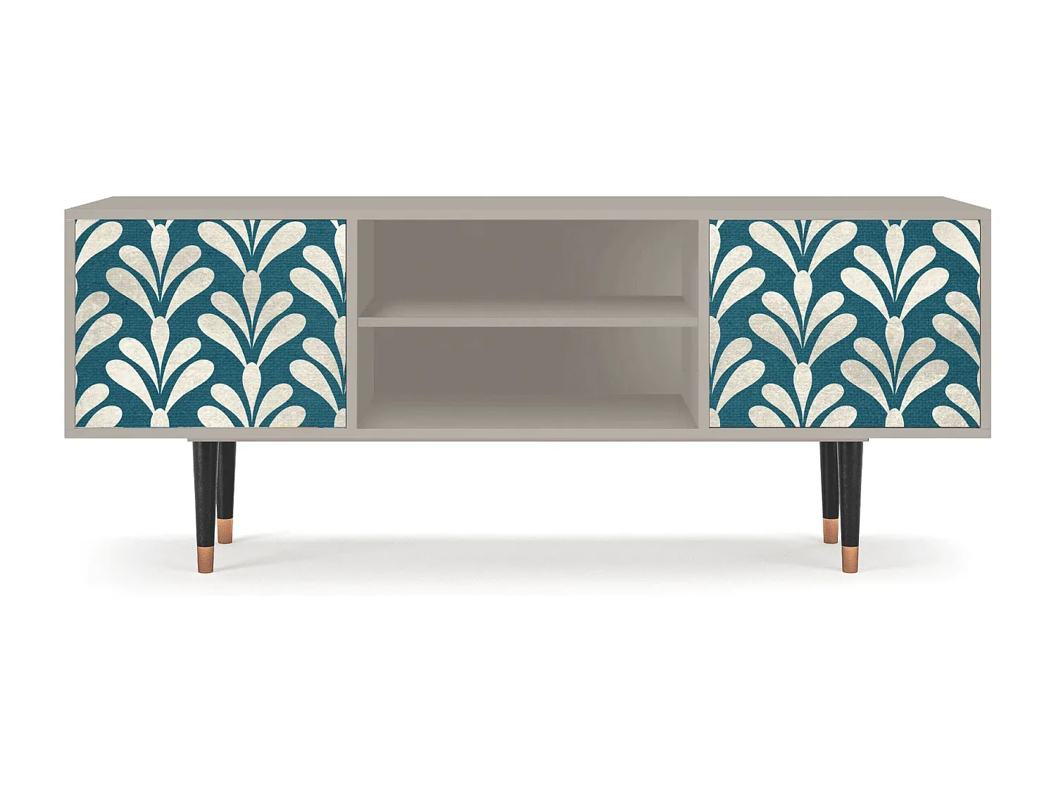 Moderne TV-Einheit mit Stauraum, Weiß und Sandfarben