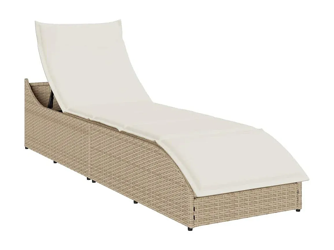 Verstellbare Sonnenliege mit Kissen und Stauraum aus Polyrattan Beige