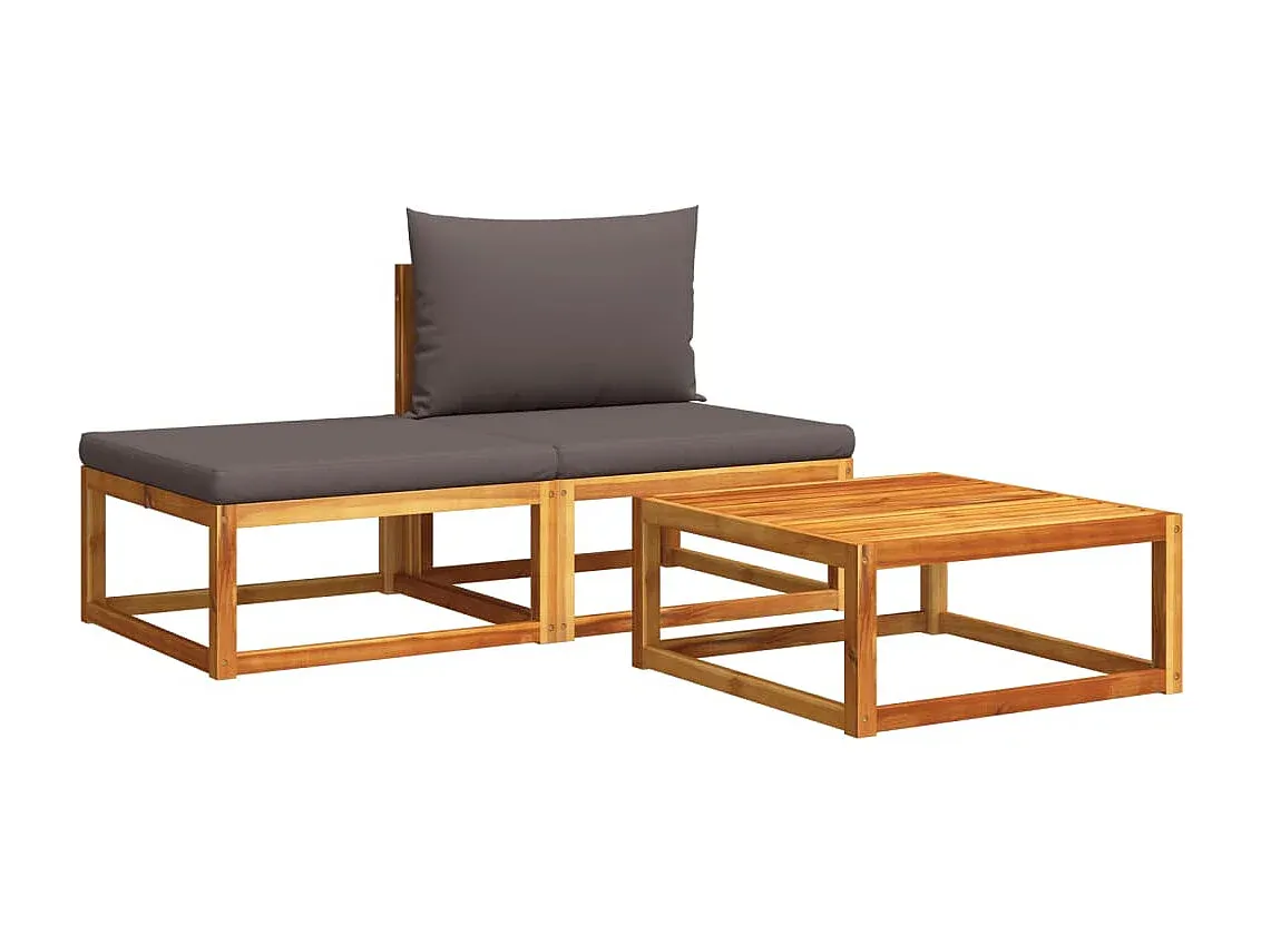 3-teilige Gartenmöbel-Sofagarnitur mit Kissen aus Akazienholz