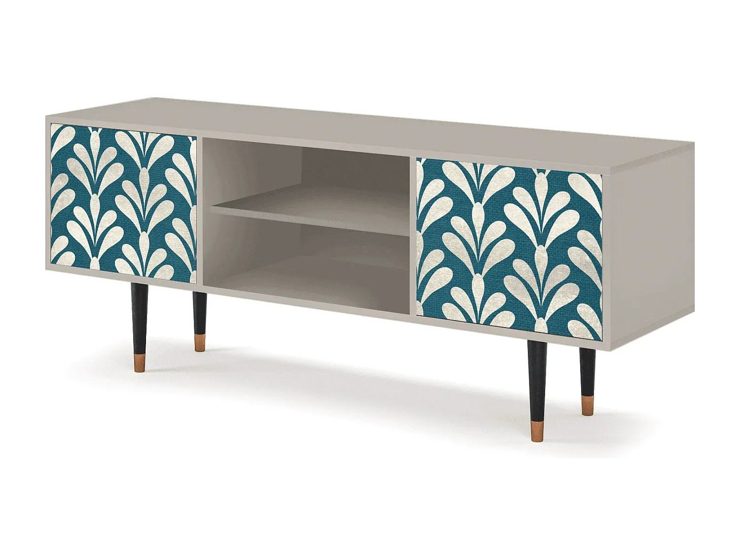 Moderne TV-Einheit mit Stauraum, Weiß und Sandfarben