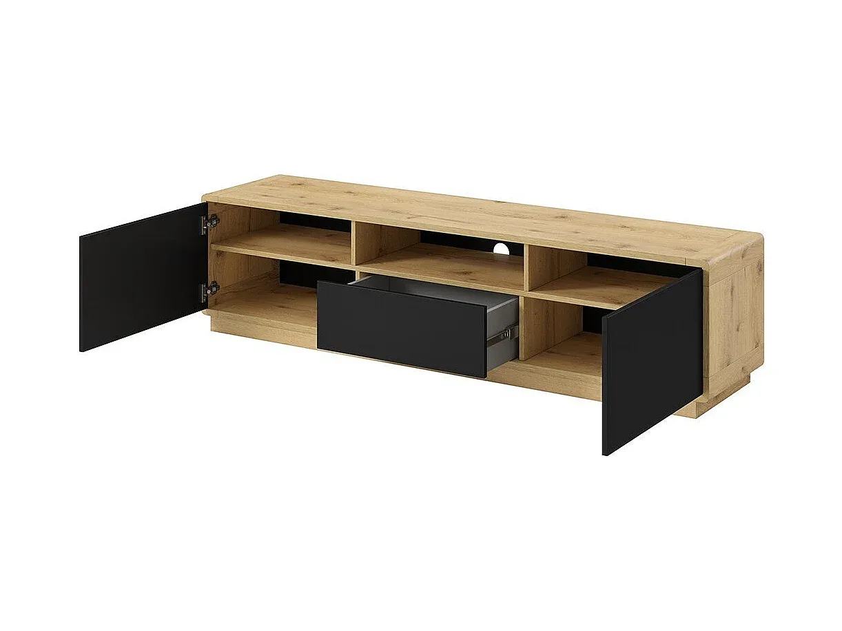 Fernsehschrank 180 cm, Eiche und Matt Schwarz