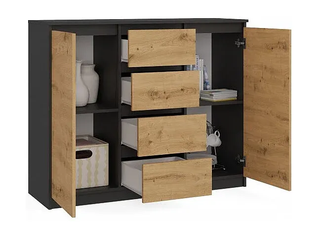 Großer Schrank mit Türen und Schubladen, Anthrazit