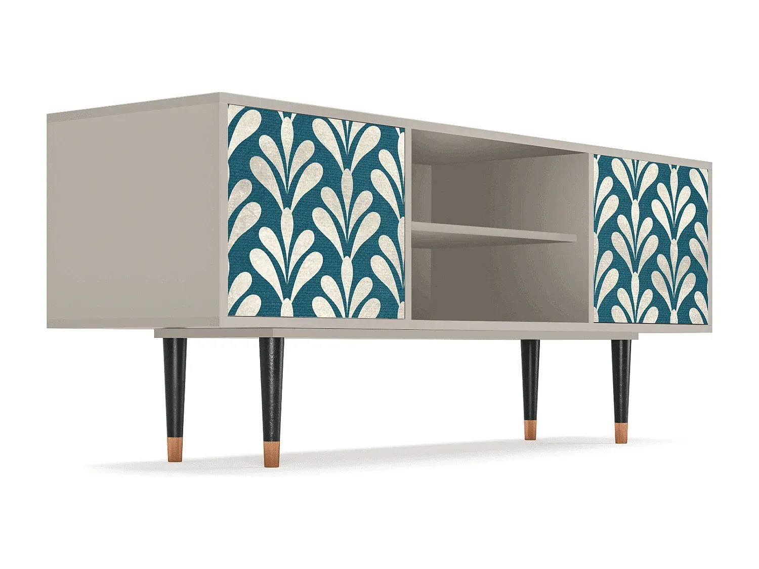 Moderne TV-Einheit mit Stauraum, Weiß und Sandfarben