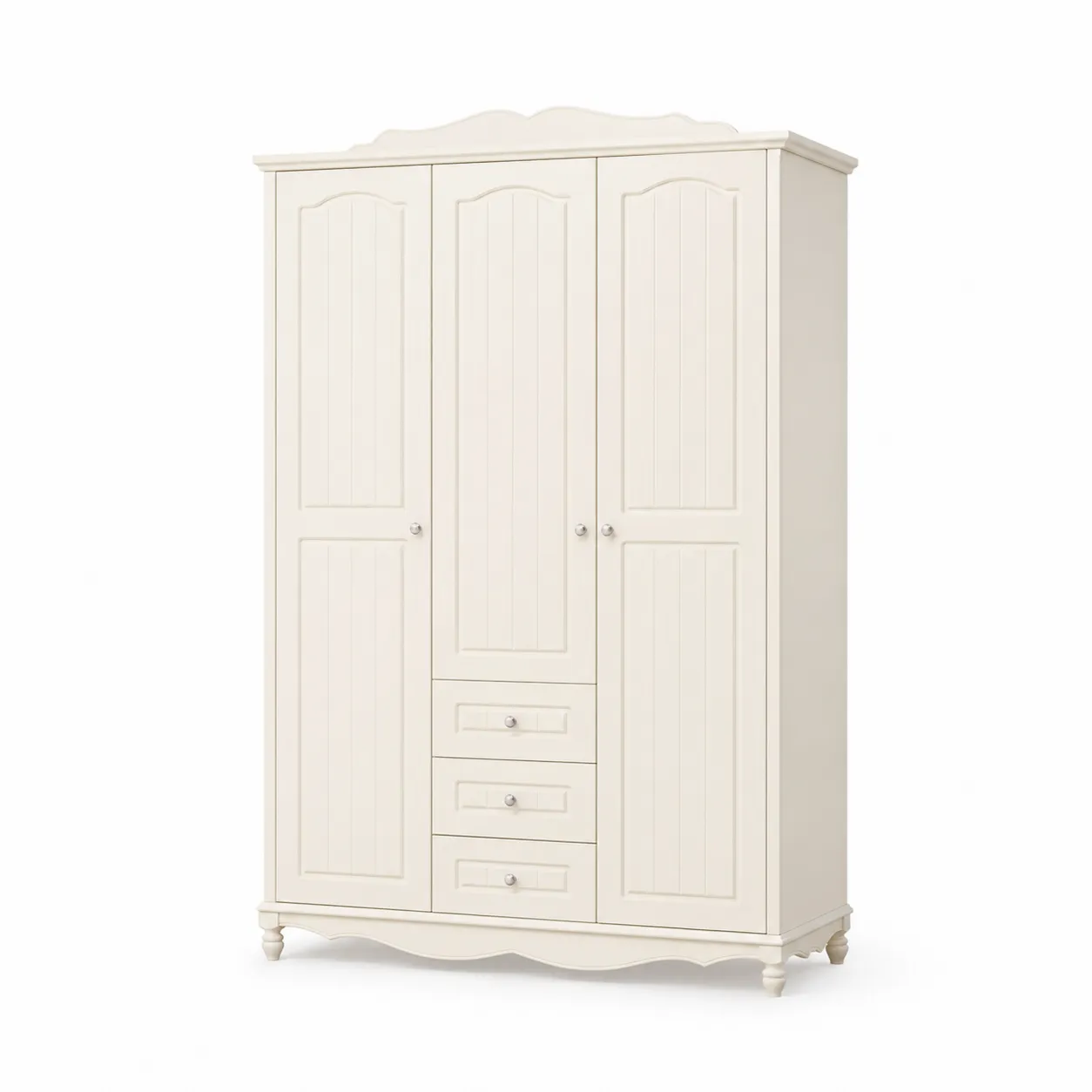 Armoire 3 portes avec tiroirs en bois Blanc