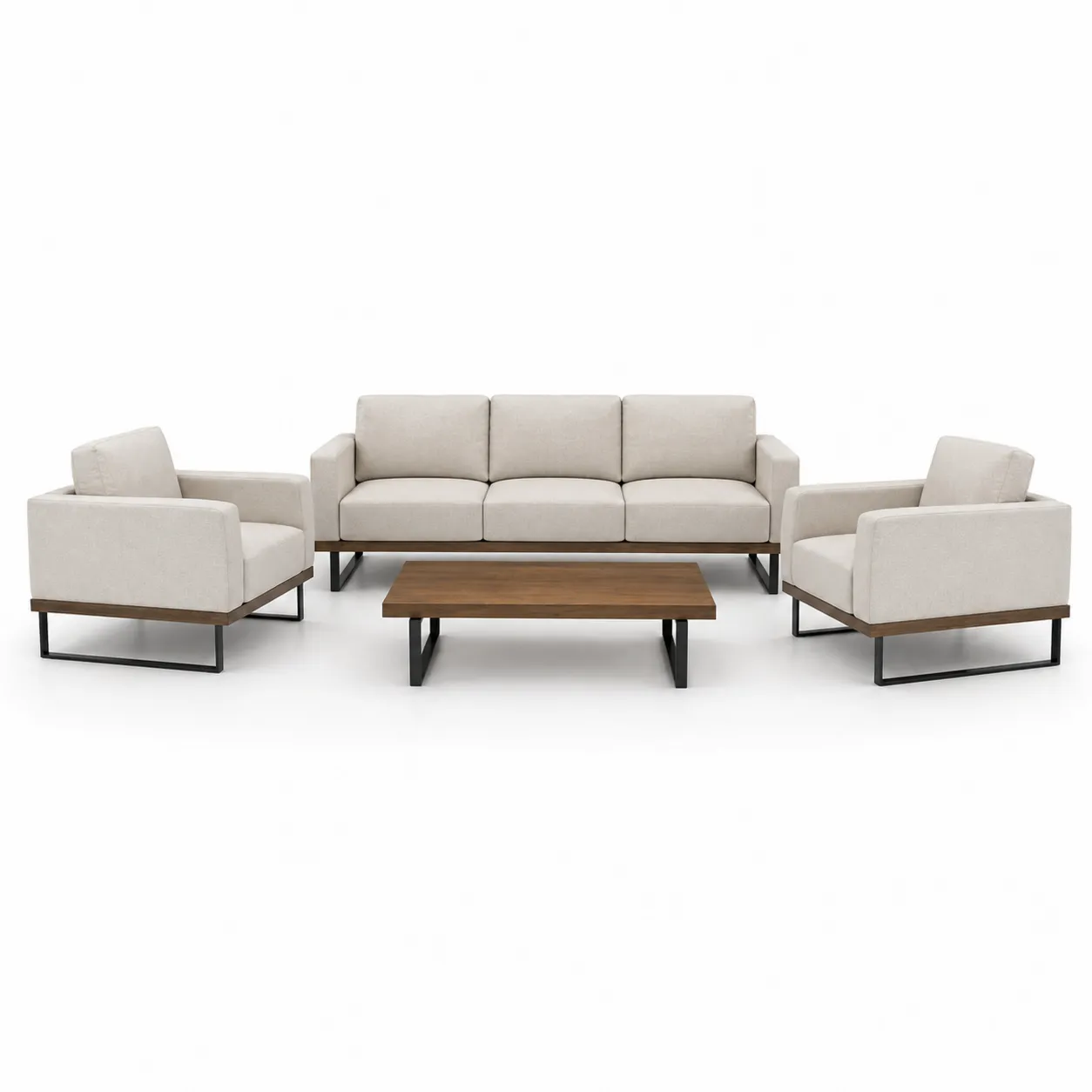 Set de canapé en tissu Beige avec structure en bois et métal