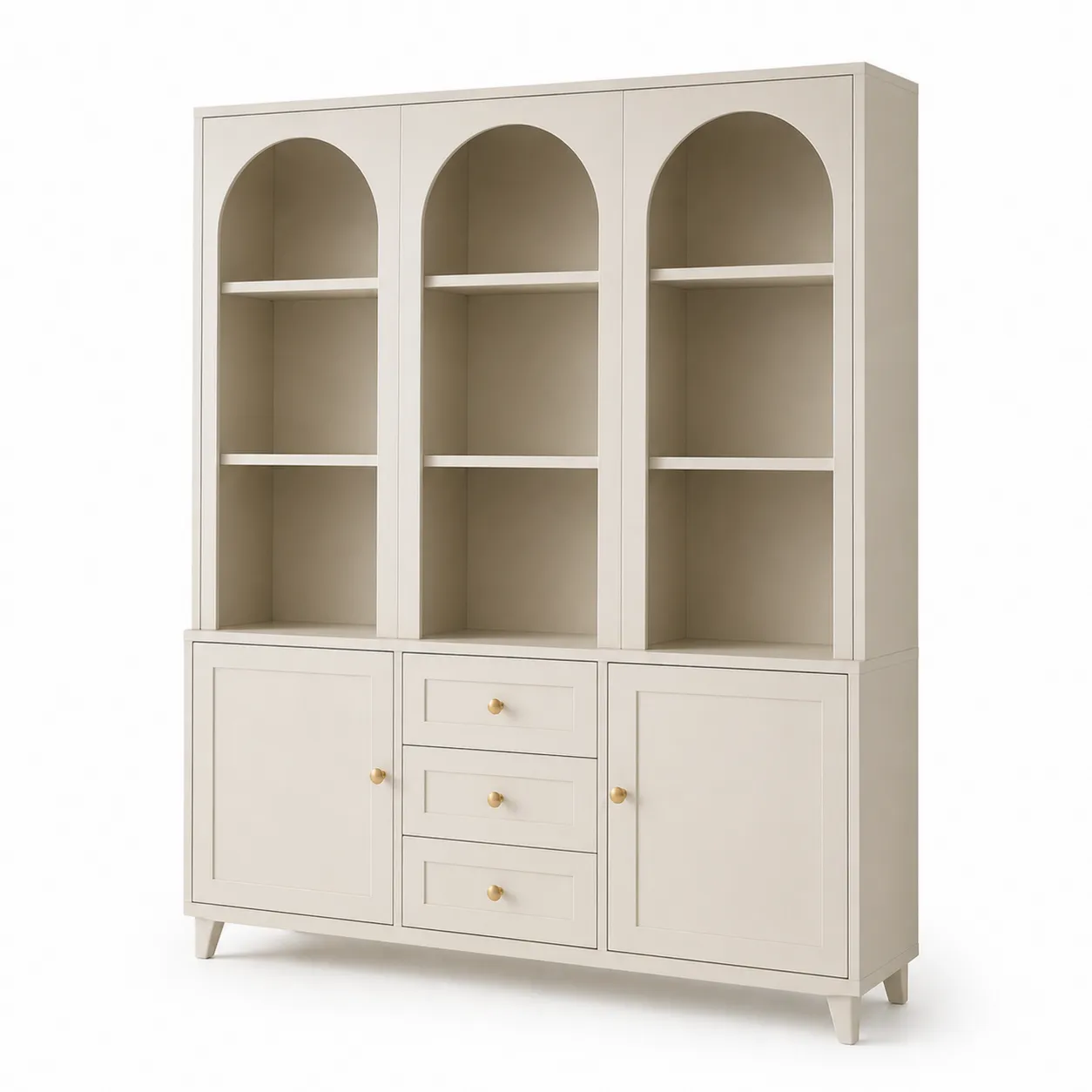 Bibliothèque en Bois avec Portes et Étagères Ivoire