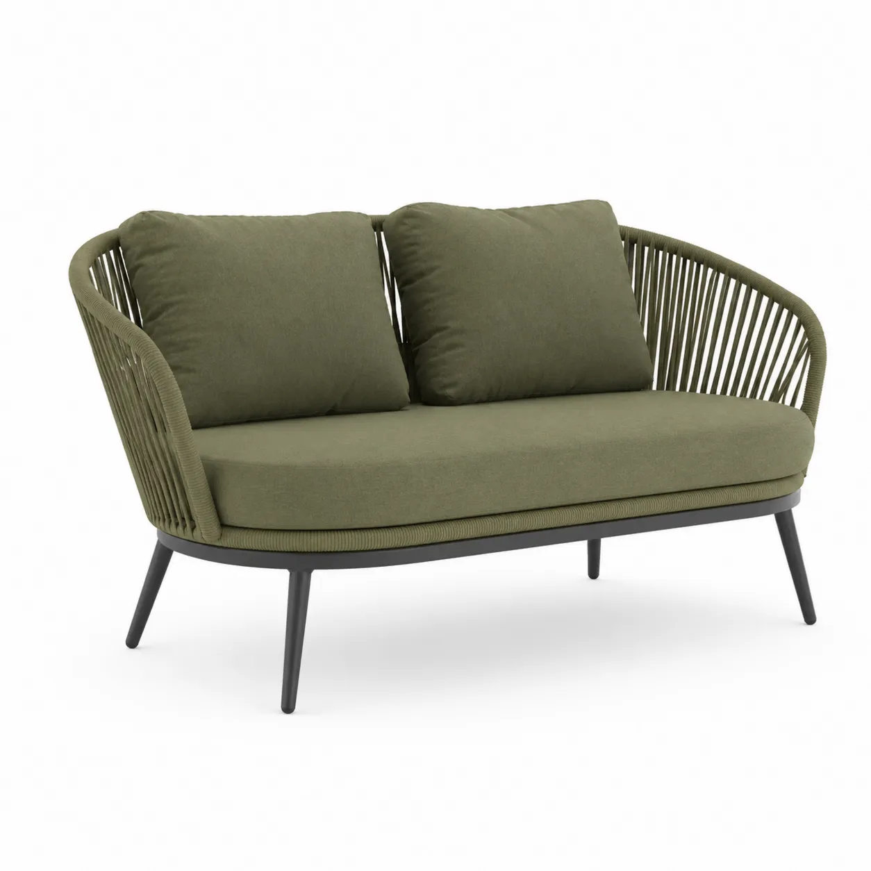 Canapé de jardin 2 places en métal et tissu Vert