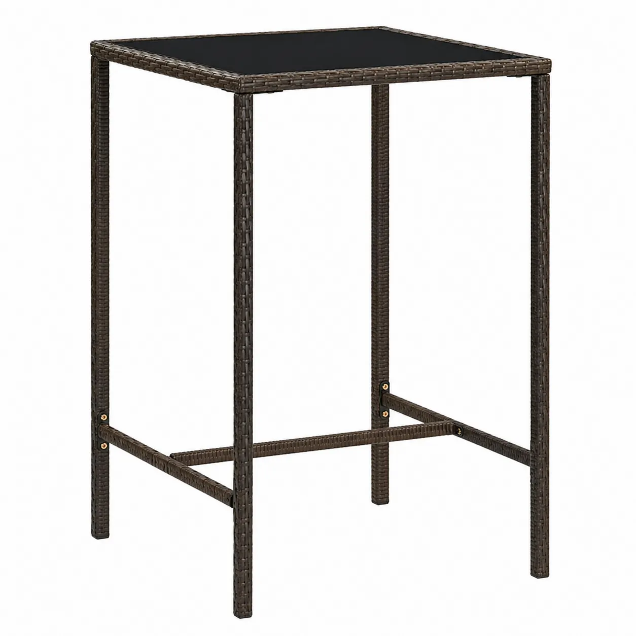 Table de bar en résine tressée avec plateau en verre trempé 80x80x110 cm