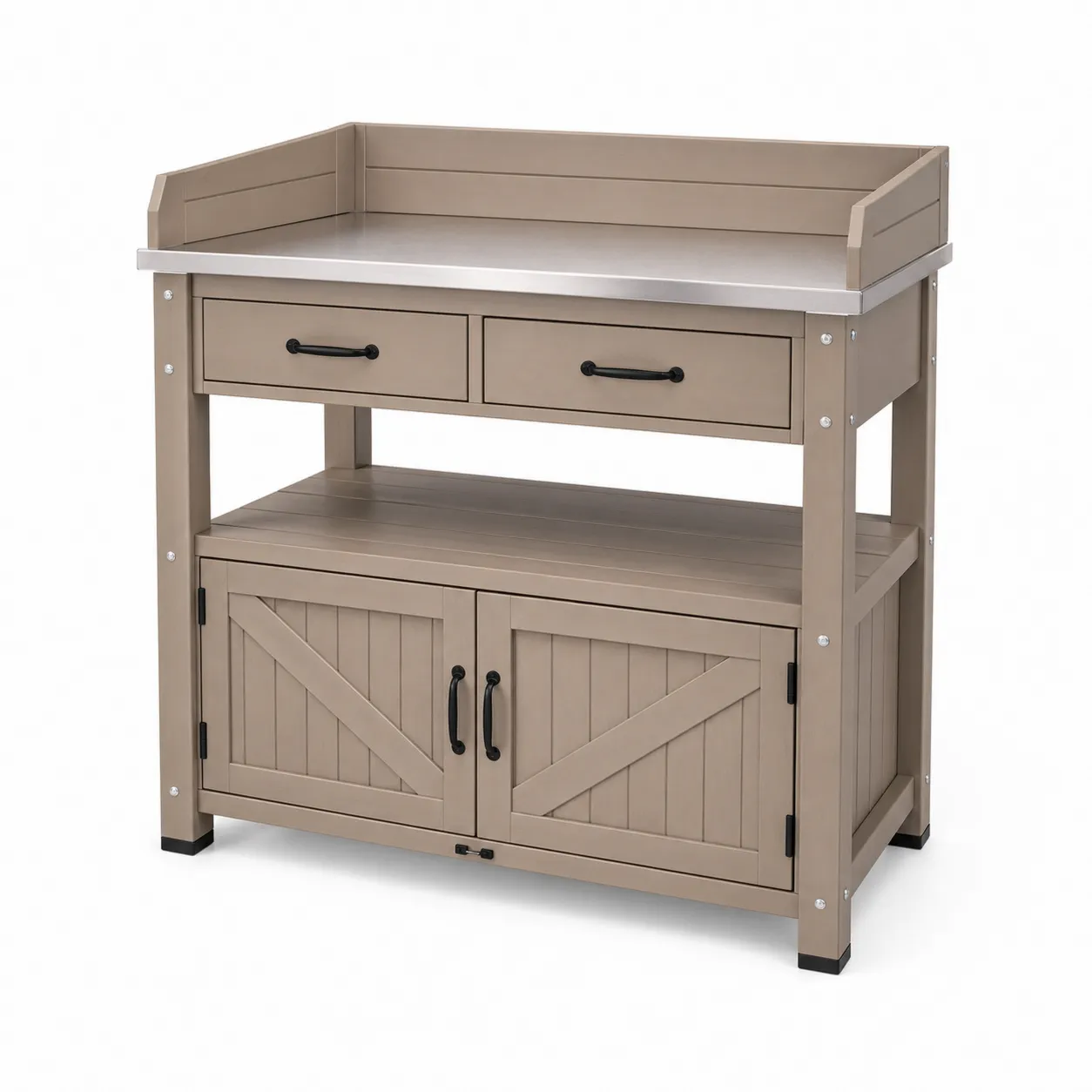 Table de culture bois avec plateau en acier inoxydable, Beige