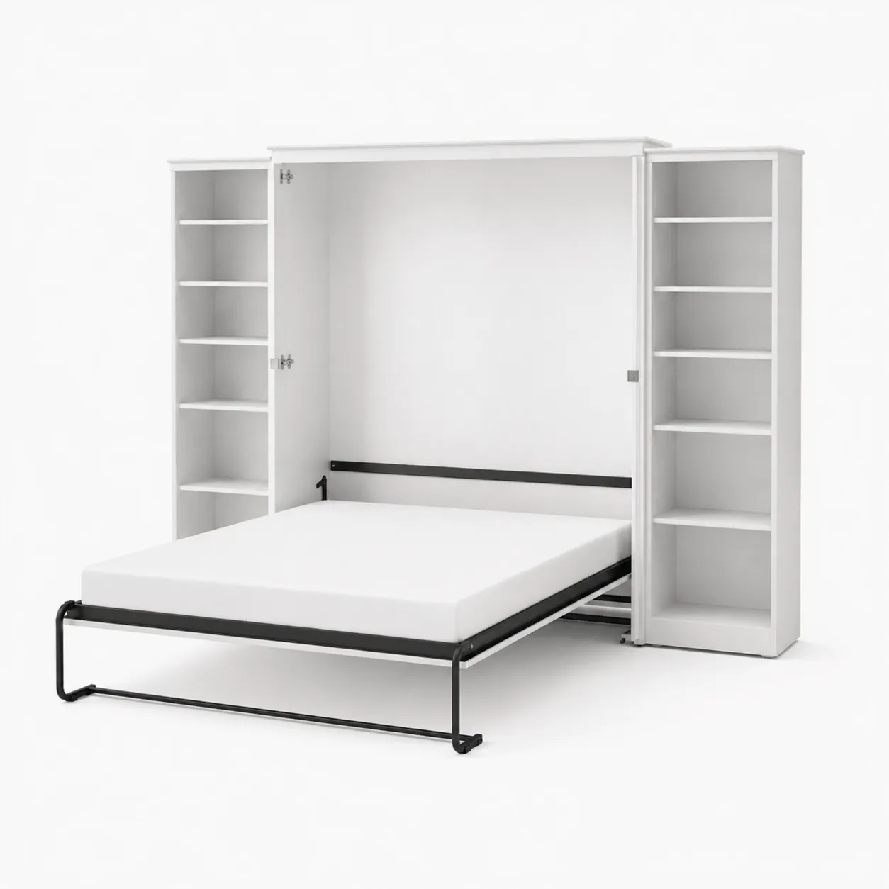 Lit escamotable avec étagères intégrées en bois et métal blanc 200x160 cm