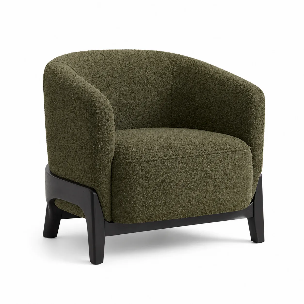 Fauteuil en bois et tissu bouclé Vert olive