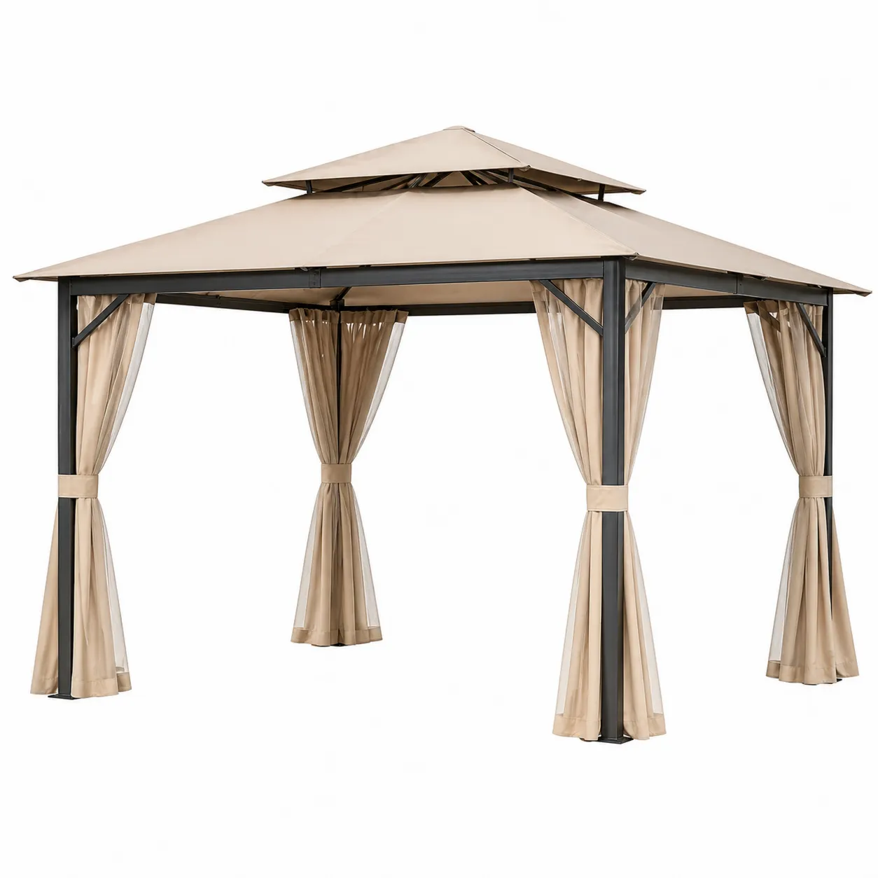 Pavillon de jardin en aluminium avec toit en polyester 3x3 m Beige